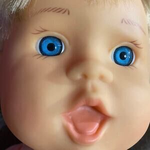 1998 CITITOY Baby Girl Doll Blonde Hair Blue Eyes Rubber Soft Body Vintage Mouth